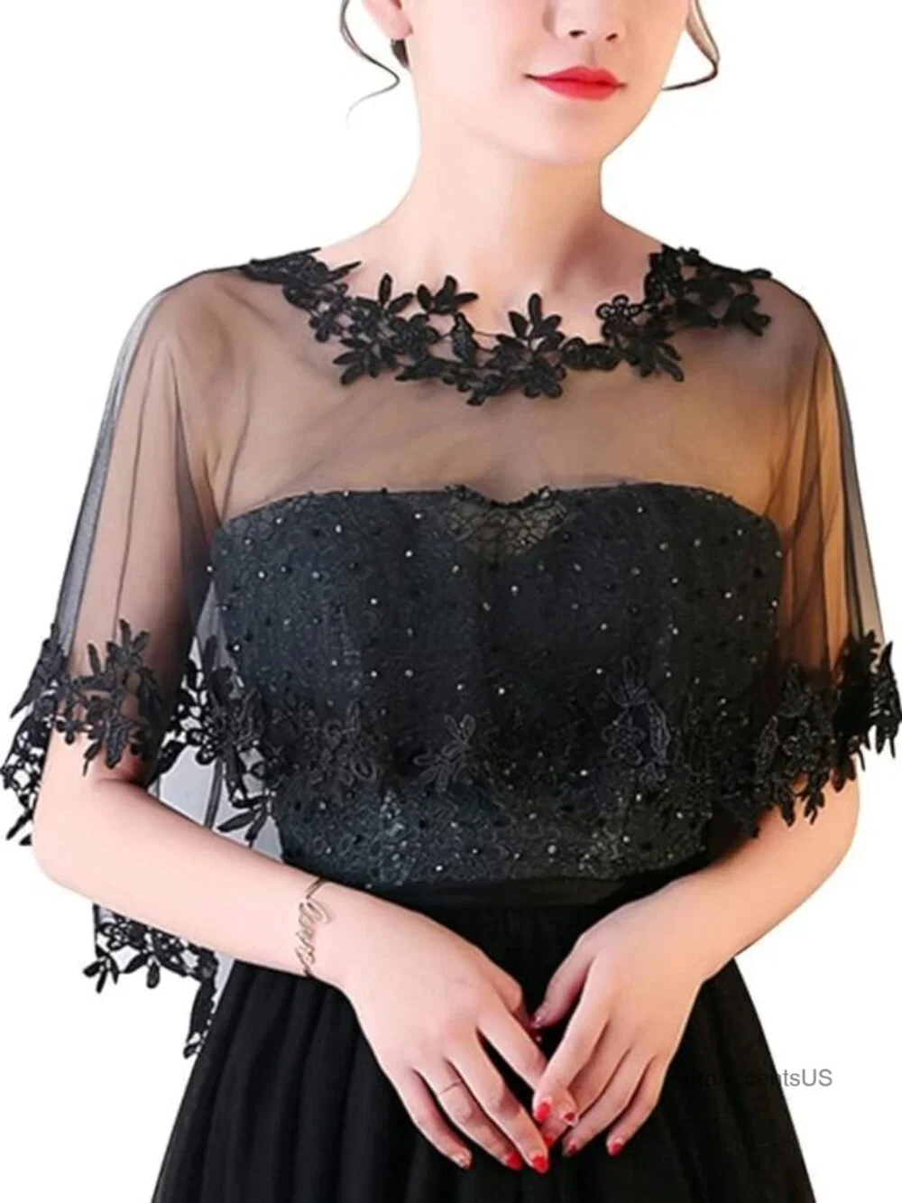 Lace Tulle Wedding Shawl Bride Cape High Low Shoulder Cover Wrap